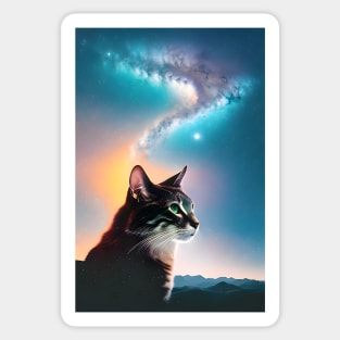 Galaxy Cat Double Exposure - Modern Digital Art Sticker